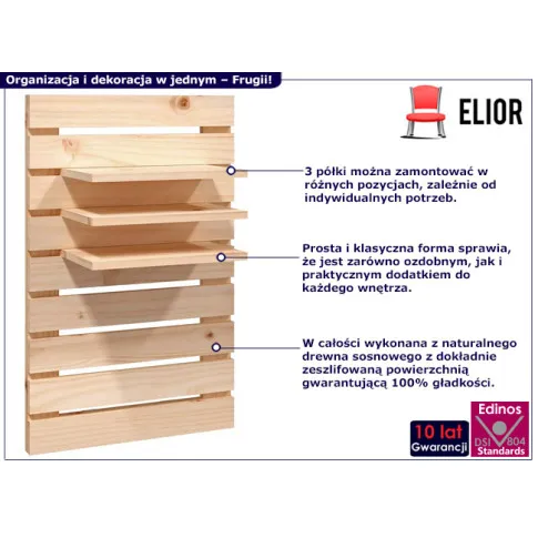 Zestaw 2 sztuk półek ściennych Frugii naturalna sosna