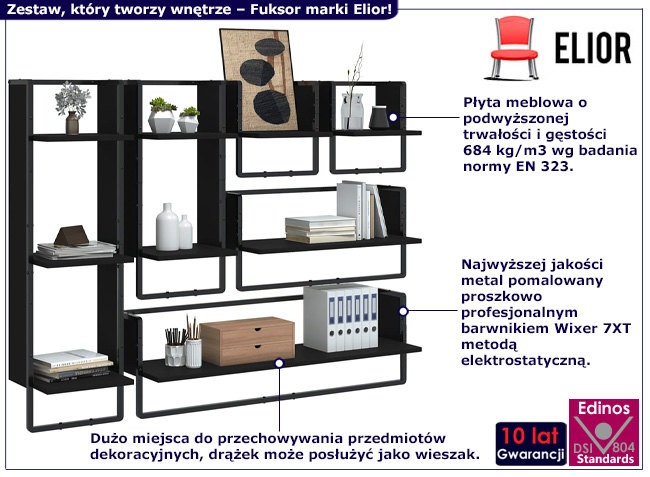 Zestaw 6 półek ściennych Fuksor kolor czarny