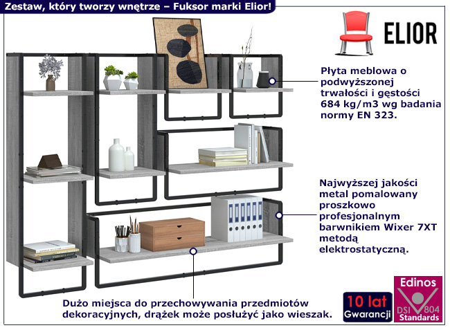 Zestaw 6 półek ściennych Fuksor kolor szary dąb