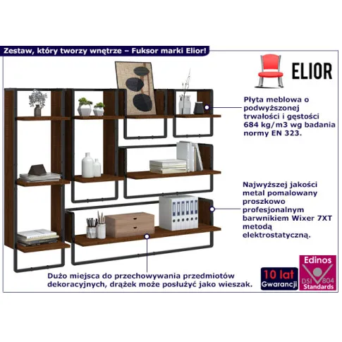 Komplet 6 półek ściennych Fuksor brązowy dąb