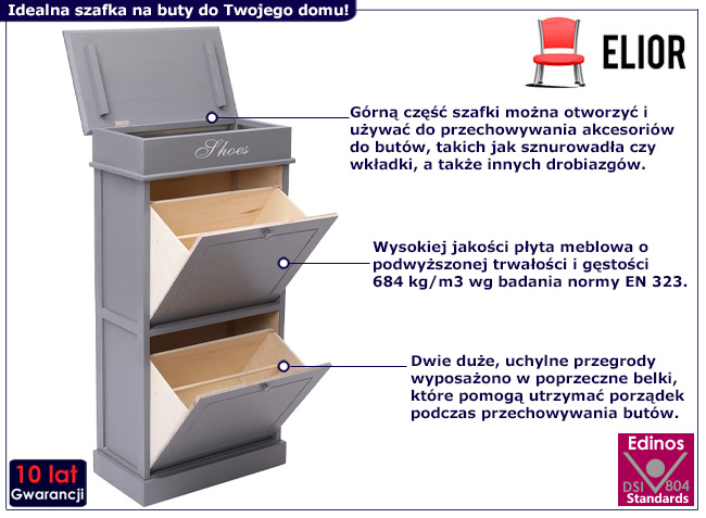 Klasyczna szafka na buty Kristor kolor szary