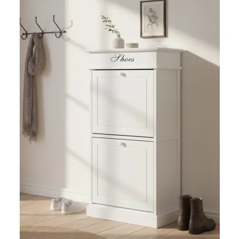 Biała szafka na buty z uchylnymi przegrodami   Renarox