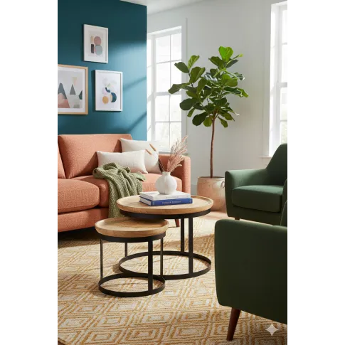 2 sztuki okrągłych stolików kawowych z drewna mango   Rozel