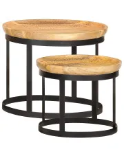 2 sztuki okrągłych stolików kawowych z drewna mango - Luniko