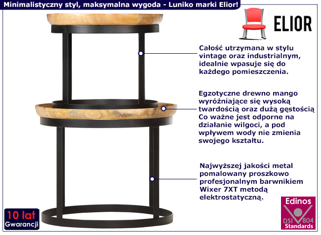 Zestaw 2 sztuk drewnianych stolików kawowych Luniko