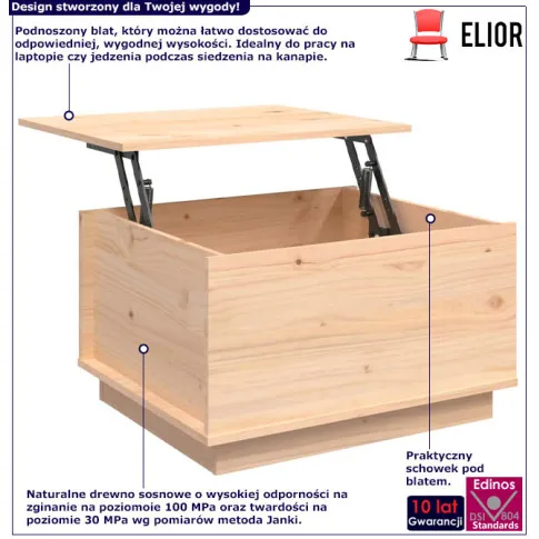 Infografika drewnianego stolika kawowego naturalny Vios 3X