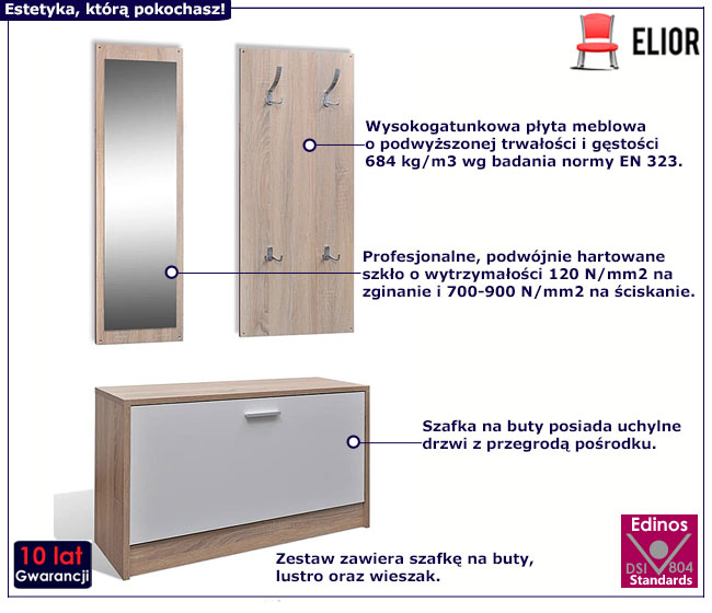 Komplet mebli do przedpokoju dąb sonoma + biały Lunes
