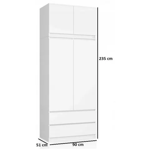 Szczegółowe zdjęcie nr 6 produktu Biała szafa na ubrania z nadstawką - Texan