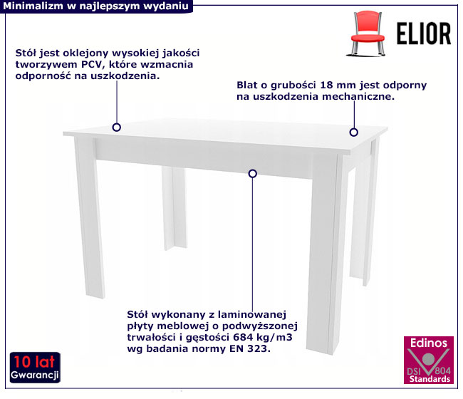 Biały prostokątny minimalistyczny stół Nadeva 3X