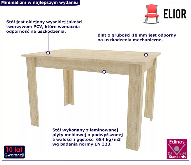 Prostokątny minimalistyczny stół dąb sonoma Nadeva 3X