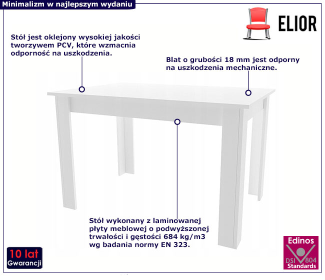 Biały prostokątny minimalistyczny stół Nadeva 4X