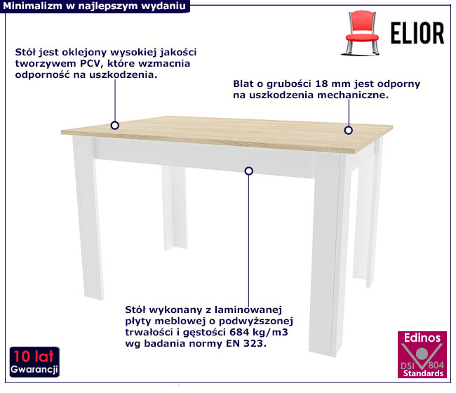 Prostokątny minimalistyczny stół dąb sonoma + biały Igro 4X