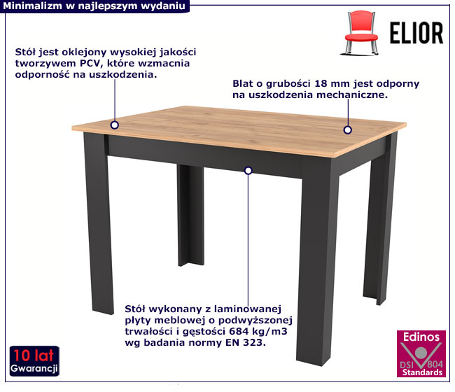 Prostokątny minimalistyczny stół dąb craft + czarny Nadeva 4X