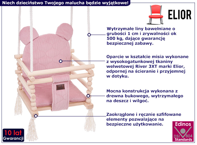 Hustawka dziecięca 3w1 Tedoli kolor brudny róż