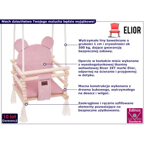 Huśtawka 3w1 z misiem Tedoli kolor brudny róż