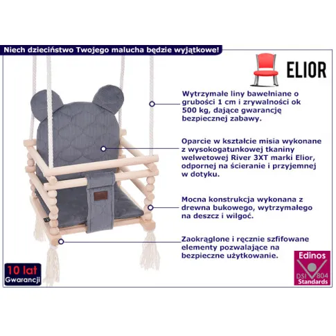 Huśtawka 3w1 z misiem Tedoli kolor stalowy