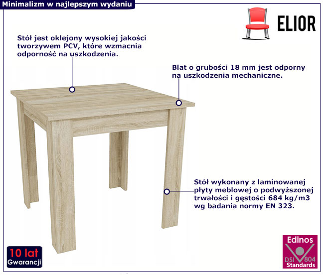 Kwadratowy minimalistyczny stół dąb sonoma Agri