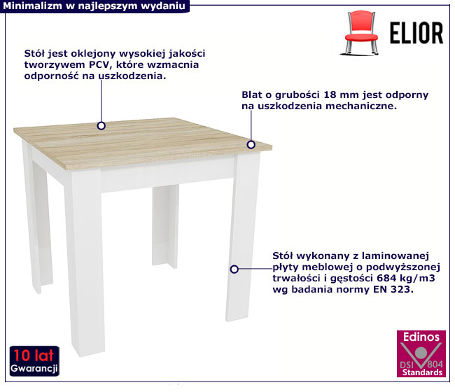 Kwadratowy minimalistyczny stół dąb sonoma + biały Florano
