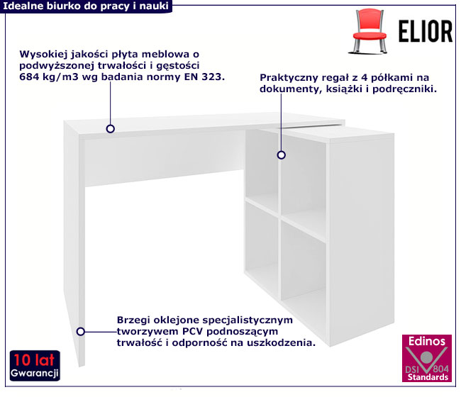 Białe narożne biurko z regałem Moana