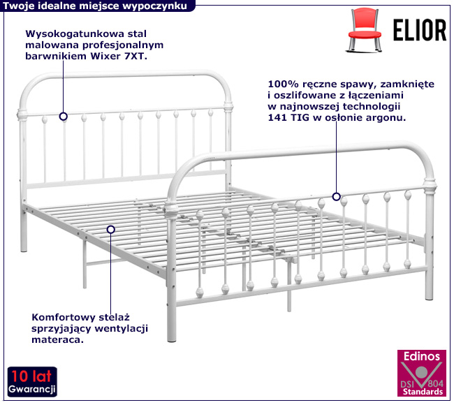 Białe metalowe łóżko Etiosa