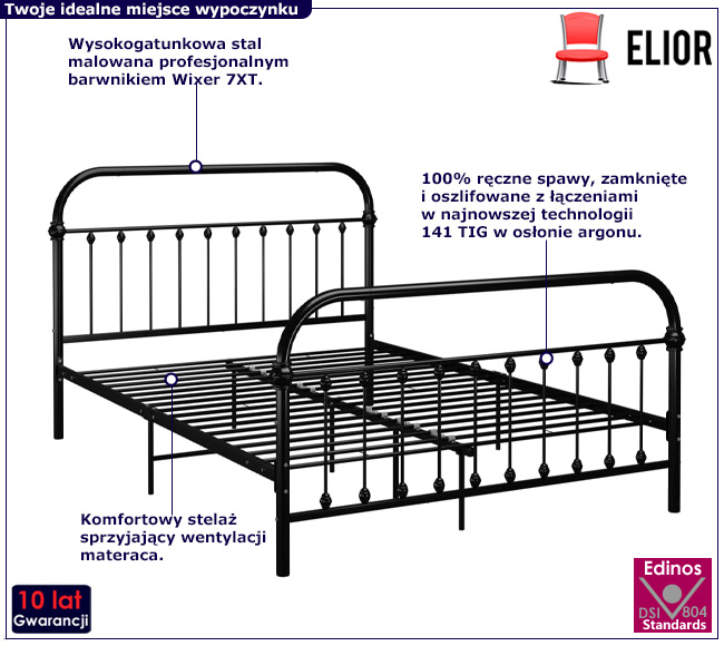 Czarne metalowe łóżko w stylu loft Asal