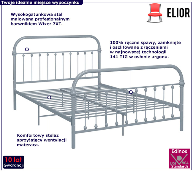 Metalowe łóżko w stylu industrialnym Etiosa 160 cm