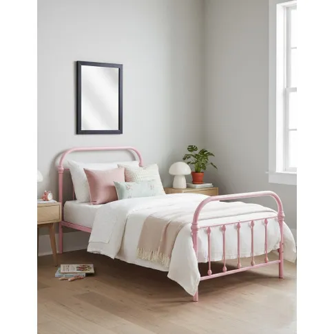 Różowe pojedyncze łóżko metalowe 90x200 cm   Etiosa