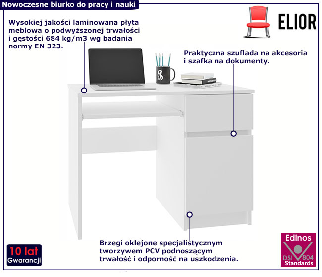 Białe biurko z szafką i szufladą Elwo