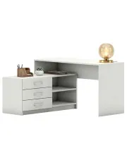 Białe biurko narożne z komodą - Obir w sklepie Edinos.pl