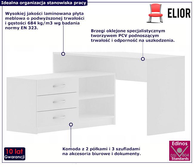 Białe biurko z komodą Selima