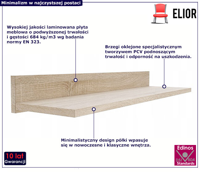 Minimalistyczna półka wisząca dąb sonoma Hagi