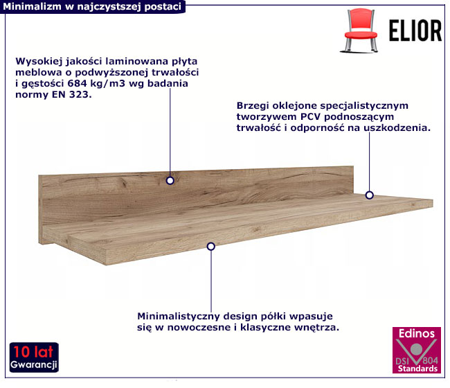 Minimalistyczna półka wisząca dąb craft Ebia