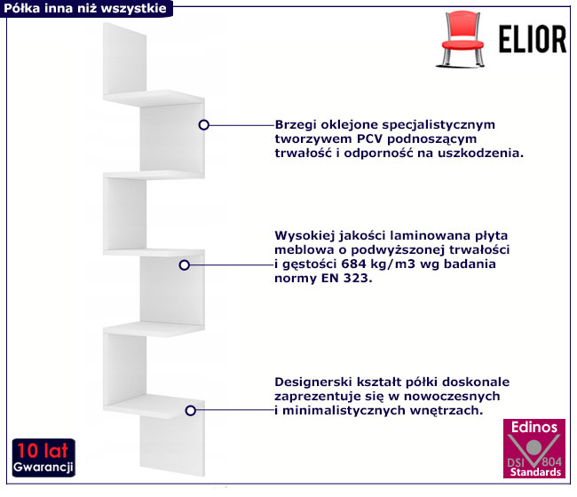 Biała minimalistyczna półka narożna Aurelo