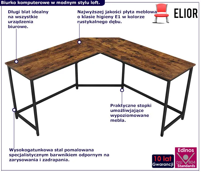 Infografika narożnego biurka industrialnego Kseto