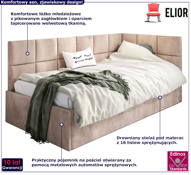 Tapicerowane łóżko młodzieżowe Hixo