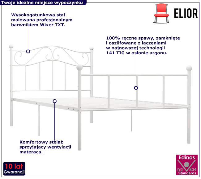 Białe metalowe łóżko Dalina