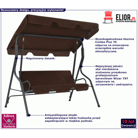 Brązowa metalowa huśtawka ogrodowa