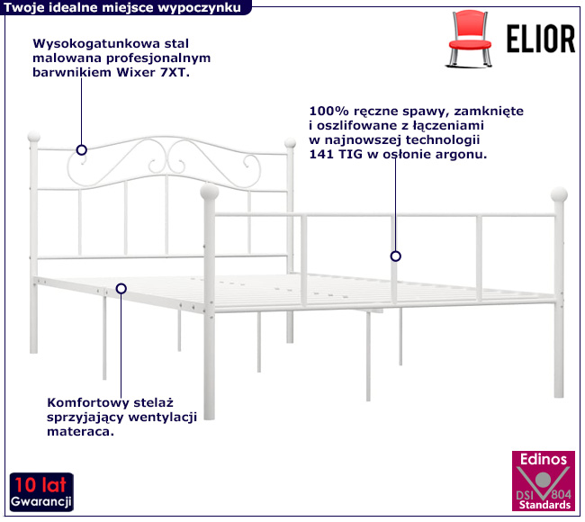 Białe metalowe łóżko Okla