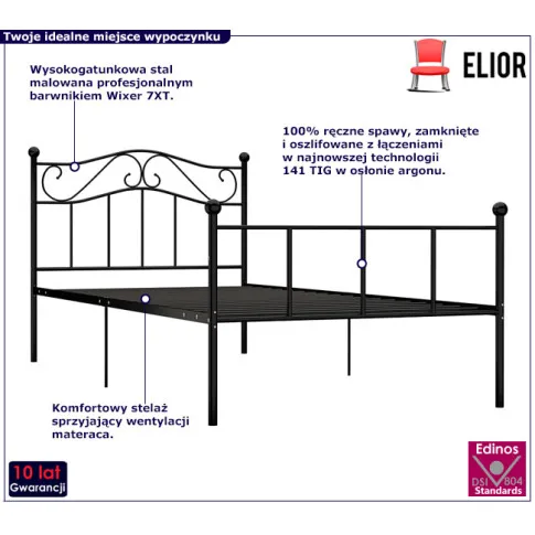 Czarne łóżko z metalu Okla