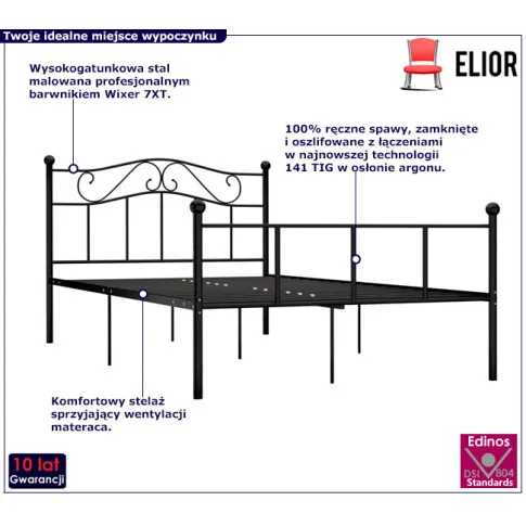 Czarne łóżko w stylu loftowym Okla