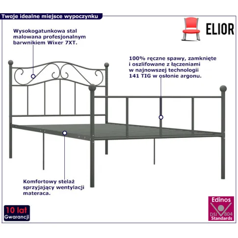 Szare łózko z metalu Okla