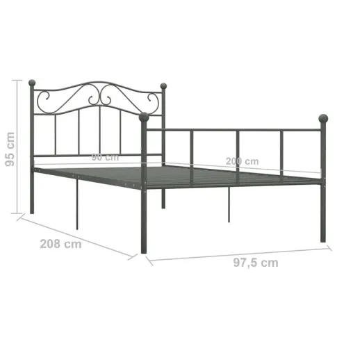 Wymiary szarego metalowego łózka Okla