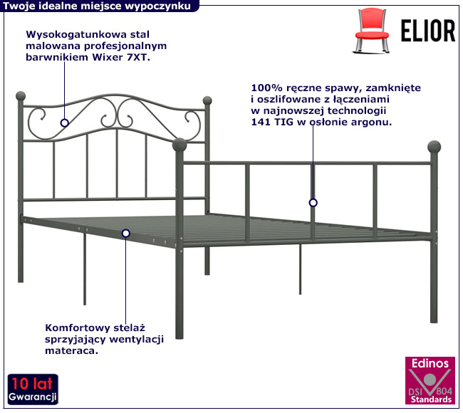 Szare łóżko w stylu loft Dalina