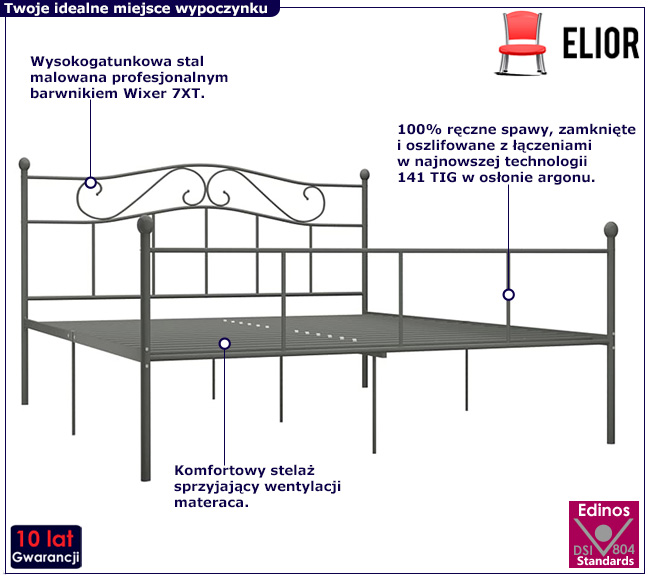 Szare metalowe łóżko w stylu loft Dalina