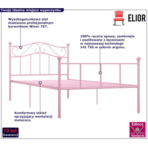 Różowe łóżko z metalu Okla