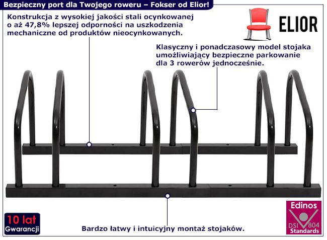 Czarny stojak na 3 rowery Fokser 4X