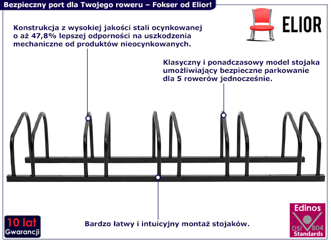 Czarny stojak na 5 rowerów Fokser 6X