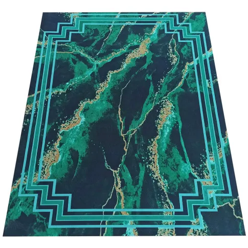 Prostokątny zielony dywan z nowoczesną ramką Sellu 9X