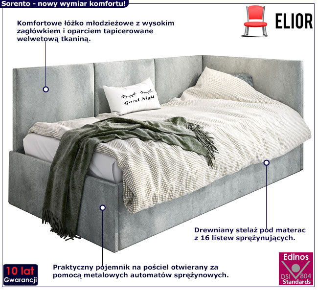 Tapicerowane łóżko młodzieżowe Huzox