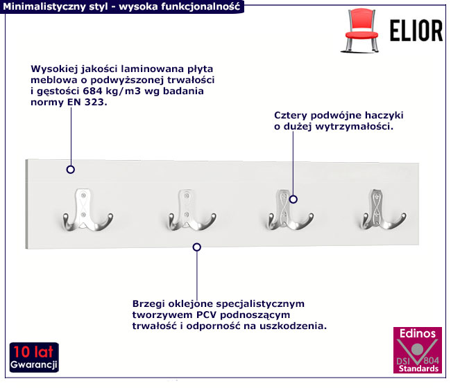 Biały minimalistyczny wieszak ścienny Balto 3X